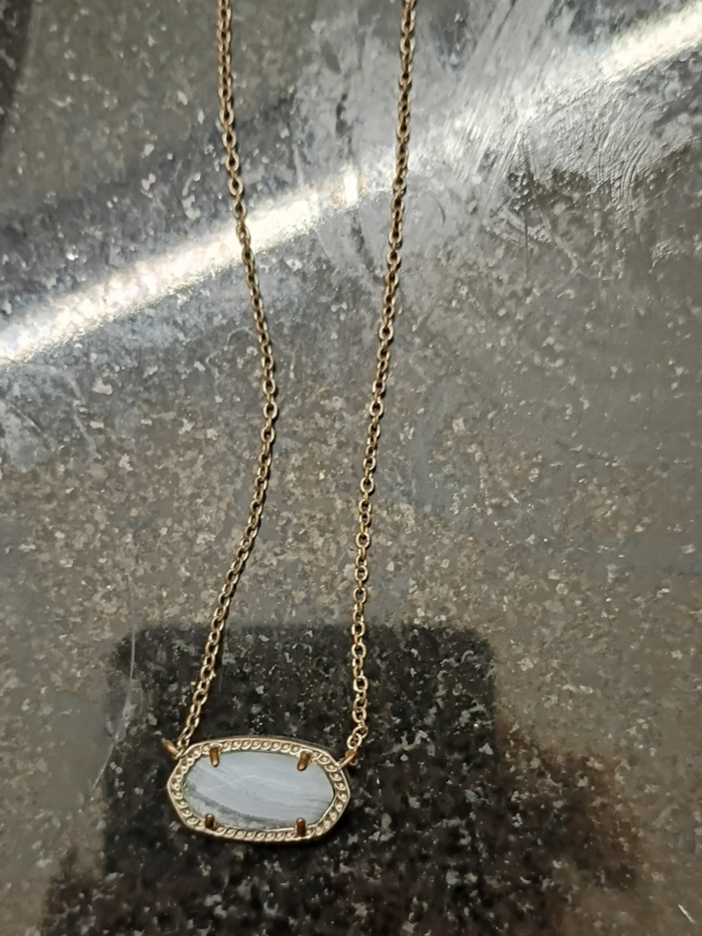 Kendra Scott Gold Chain Necklace with Light Blue Oval Stone